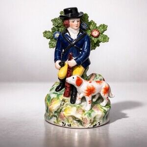 RARE Antique Staffordshire Victorian Figure of ‘The Hunter’ And His Dog Hunting